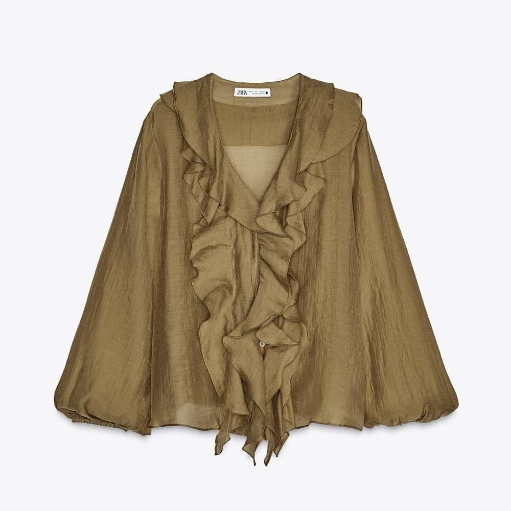 Zara ruffled mustard color blouse in XS